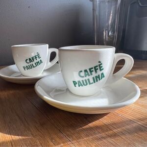 Cute pair of French Espresso Cups w/ Saucers from Caffé Paulina in Paris